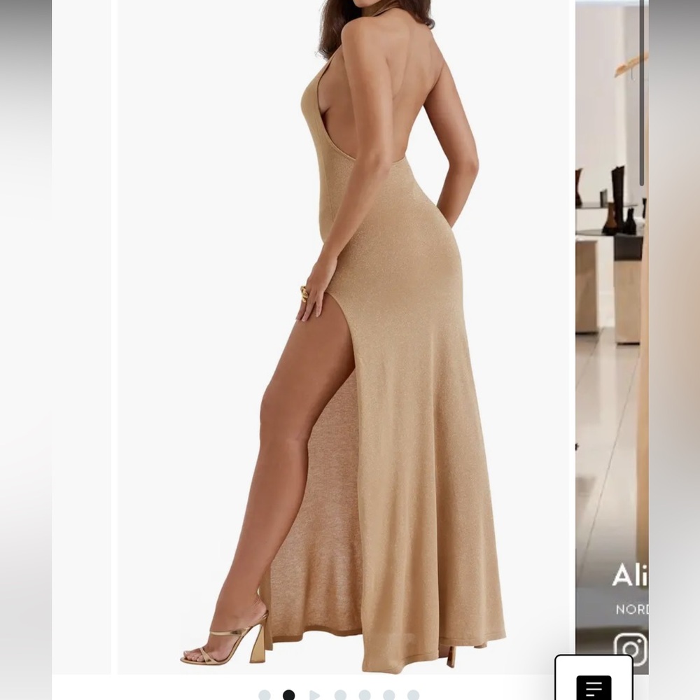 House of CB Selia Metallic Semisheer Gown